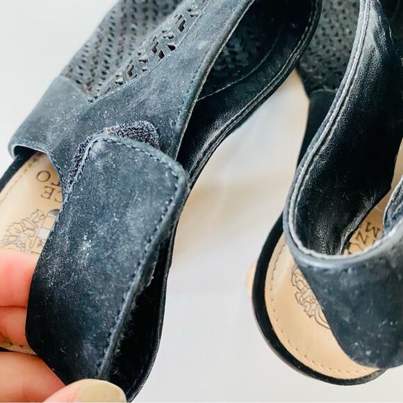 VINCE CAMUTO Black Leather Cutout Slingback Open Toe Sandals Chunky Heel Shoe 10 - Picture 5 of 14